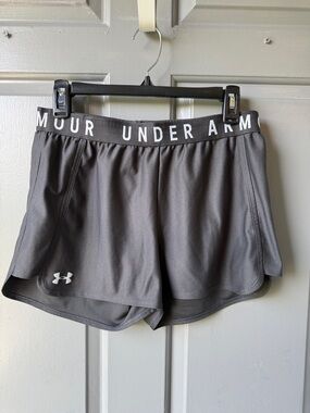 Under Armour Women's Charcoal Athletic Shorts with Logo Waistband
